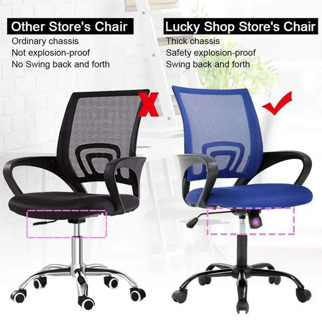 Alt view image 6 of 6 - Ergonomic Mid Back Mesh Office Desk Chair with Lumbar Support & Armrest - Modern Adjustable Height Swivel Task Executive Chair for Women & Men, Blue
