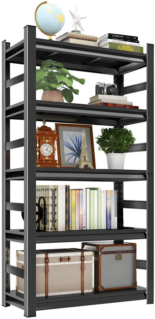 Main image of Book Shelf, 5 Tier Metal Wide Bookshelves, Adjustable Modern Book Shelves, Narrow Book Shelving for Small Spaces, Tall Decorative Bookshelf for Home Office/Living Room/Library (35.4"W*15.8"D*72"H)