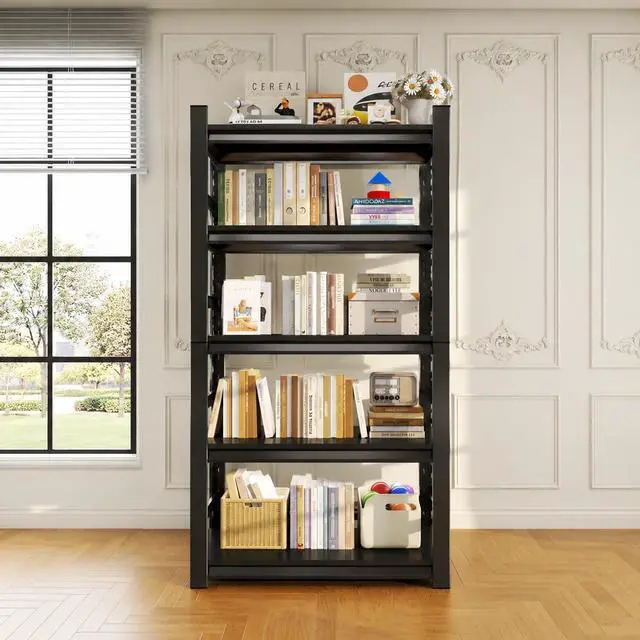 Alt view image 2 of 6 - Book Shelf, 5 Tier Metal Wide Bookshelves, Adjustable Modern Book Shelves, Narrow Book Shelving for Small Spaces, Tall Decorative Bookshelf for Home Office/Living Room/Library (35.4"W*15.8"D*72"H)