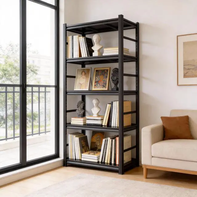 Main image of 5 Tier Bookshelf, Large Industrial Metal Shelving, Heavy Duty Storage Shelves For Books And Display. Adjustable Open Standing Book Shelf For Living Room, Bedroom, Office (35.4"W×15.7"D×71.2"H)