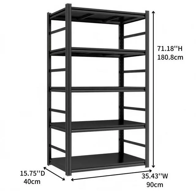 Alt view image 2 of 6 - 5 Tier Bookshelf, Large Industrial Metal Shelving, Heavy Duty Storage Shelves For Books And Display. Adjustable Open Standing Book Shelf For Living Room, Bedroom, Office (35.4"W×15.7"D×71.2"H)