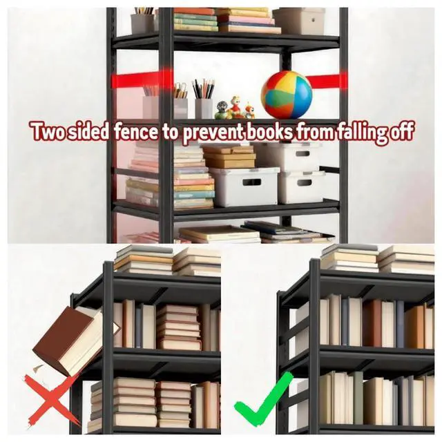 Alt view image 5 of 6 - 5 Tier Bookshelf, Large Industrial Metal Shelving, Heavy Duty Storage Shelves For Books And Display. Adjustable Open Standing Book Shelf For Living Room, Bedroom, Office (35.4"W×15.7"D×71.2"H)