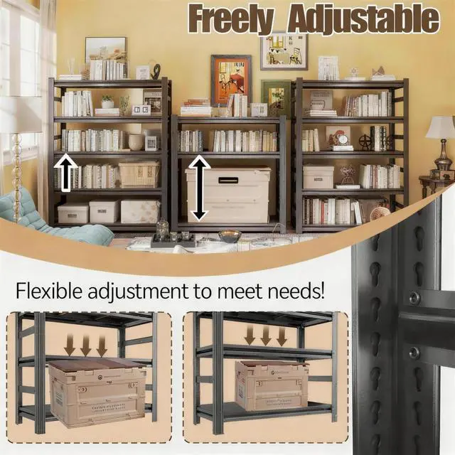 Alt view image 6 of 6 - 5 Tier Bookshelf, Large Industrial Metal Shelving, Heavy Duty Storage Shelves For Books And Display. Adjustable Open Standing Book Shelf For Living Room, Bedroom, Office (35.4"W×15.7"D×71.2"H)