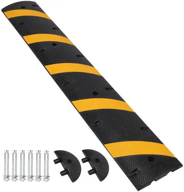 Main image of 84'' Rubber Speed Bump, 2 Channel Modular Heavy Duty Speed Bumps Humps 25000 lbs Load Capacity, Cable Protector Ramp with 2 End Caps for Asphalt Concrete Gravel Driveway Road