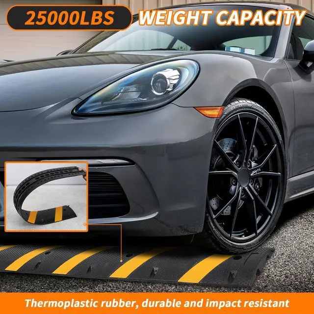 Alt view image 2 of 4 - 84'' Rubber Speed Bump, 2 Channel Modular Heavy Duty Speed Bumps Humps 25000 lbs Load Capacity, Cable Protector Ramp with 2 End Caps for Asphalt Concrete Gravel Driveway Road