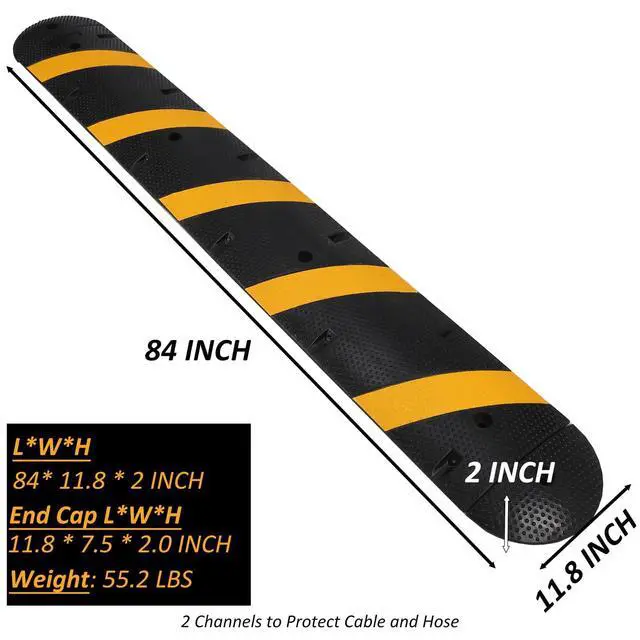 Alt view image 4 of 4 - 84'' Rubber Speed Bump, 2 Channel Modular Heavy Duty Speed Bumps Humps 25000 lbs Load Capacity, Cable Protector Ramp with 2 End Caps for Asphalt Concrete Gravel Driveway Road