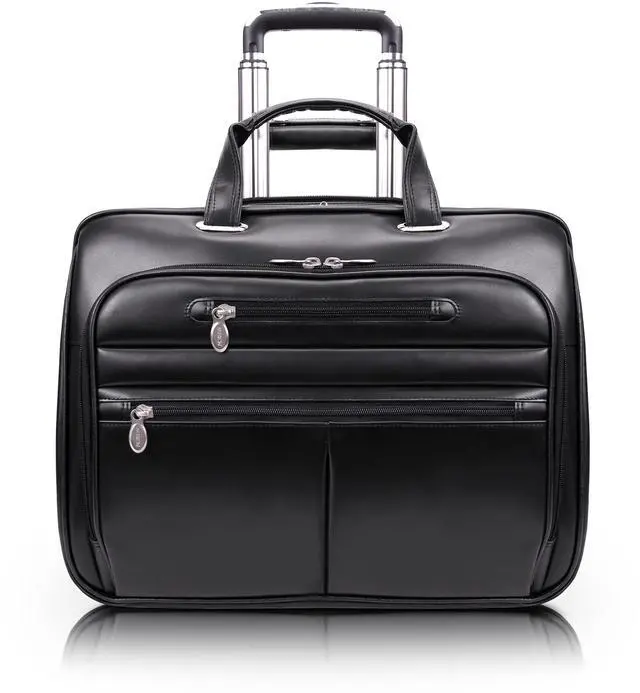 Main image of L Series, Wrightwood, Top Grain Cowhide Leather with Vegan Leather Trim, 17" Leather Wheeled Laptop Briefcase, Black (80505), one Size - Frustration-Free Packaging