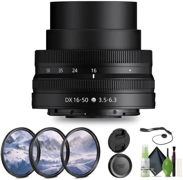 Main image of NIKKOR Z DX 16-50mm f/3.5-6.3 VR Lens (20084) + Filter Kit + Cap Keeper + Cleaning Kit