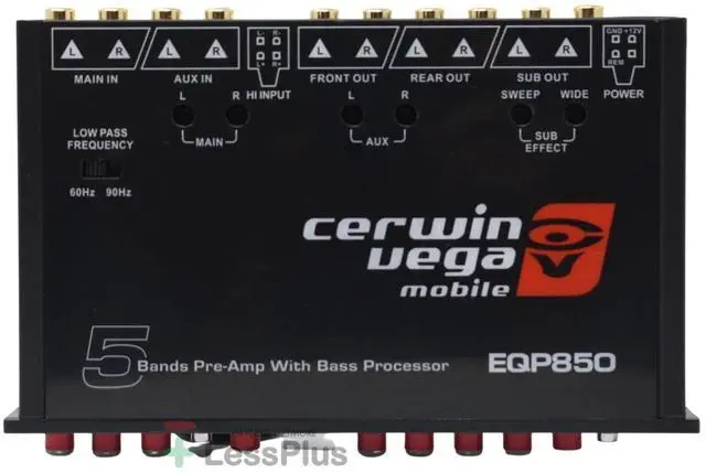 Alt view image 2 of 4 - Cerwin Vega 5-Band Pre-Amp Equalizer with Built-in Bass Processor - Ultimate Car Audio System Accessory, High-Level Input, Subwoofer Level Control, Selectable Low Pass Filter, Auxiliary Input EQP850
