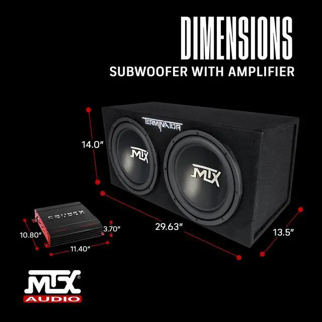Alt view image 3 of 4 - 2 Channel 1000 Watt Amp Car Audio Stereo Amplifier and MTX 12 Inch 1200 Watt Car Audio Dual Loaded Subwoofer Box Enclosure (2 Pack)