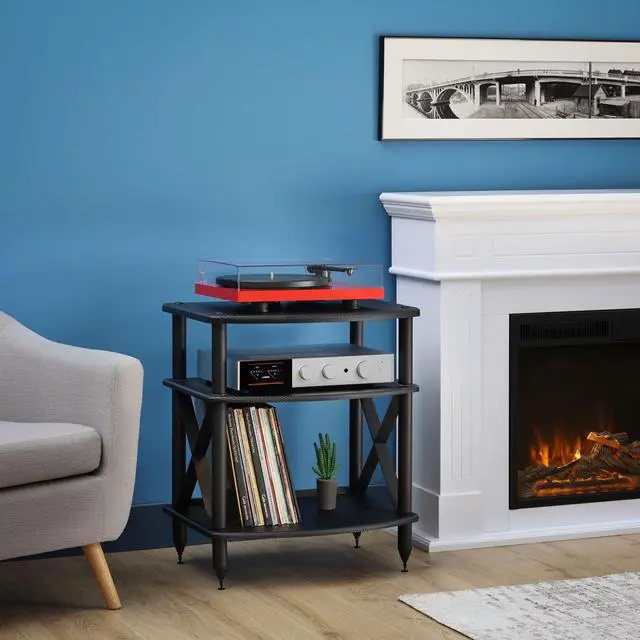 Alt view image 2 of 6 - Vulcan TT Turntable Stand with Vinyl Record Storage (Espresso)