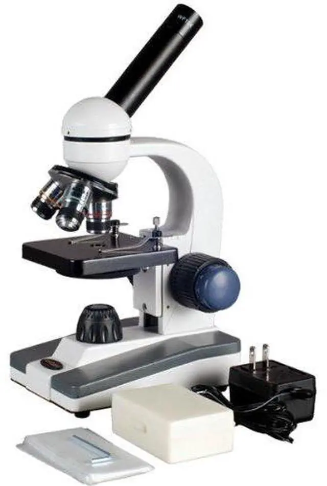 Main image of M150C-PS10 Compound Monocular Microscope, WF10x and WF25x Eyepieces, 40x-1000x Magnification, LED Illumination, Brightfield, Single-Lens Condenser, Coaxial Coarse and Fine Focus, Plain Stage, 110V, In