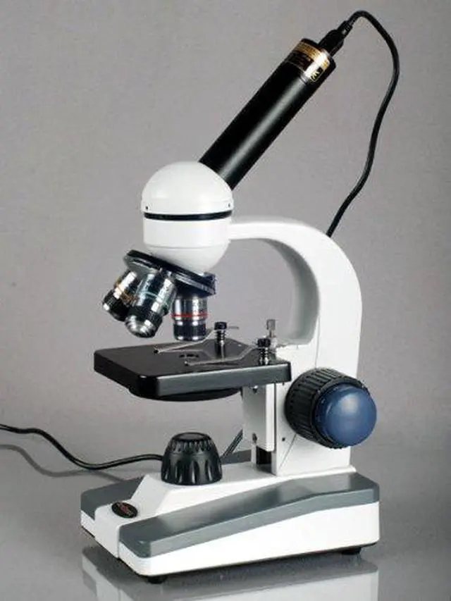 Alt view image 3 of 4 - M150C-PS10 Compound Monocular Microscope, WF10x and WF25x Eyepieces, 40x-1000x Magnification, LED Illumination, Brightfield, Single-Lens Condenser, Coaxial Coarse and Fine Focus, Plain Stage, 110V, In