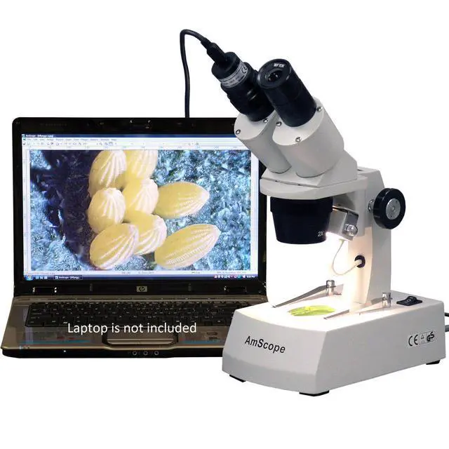 Alt view image 4 of 4 - SE305R-AZ-E Digital Forward-Mounted Binocular Stereo Microscope, WF10x and WF20x Eyepieces, 10X/20X/30X/60X Magnification, 1X and 3X Objectives, Upper and Lower Halogen Light Source, Arm Stand, 120V,