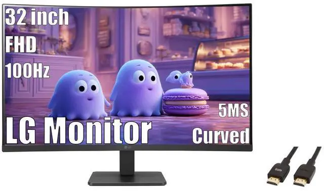 Main image of 32 inch Curved Monitor, FHD VA Display, 100Hz, 5ms, AMD FreeSync, Dynamic Action Sync, Black Stabilizer, Reader Mode, Flicker Safe, Auto Input Switch, OnScreen Control, with 5ave HDMI4 Cable