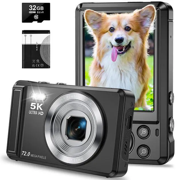 Main image of 5K Digital Camera - 72MP Digital Cameras with 16X Zoom for Kids' Gifts - Autofocus Point and Shoot Digital Camera for Photography - UHD 2.8'' Screen Compact Portable Camera with 32GB SD Card (Black)