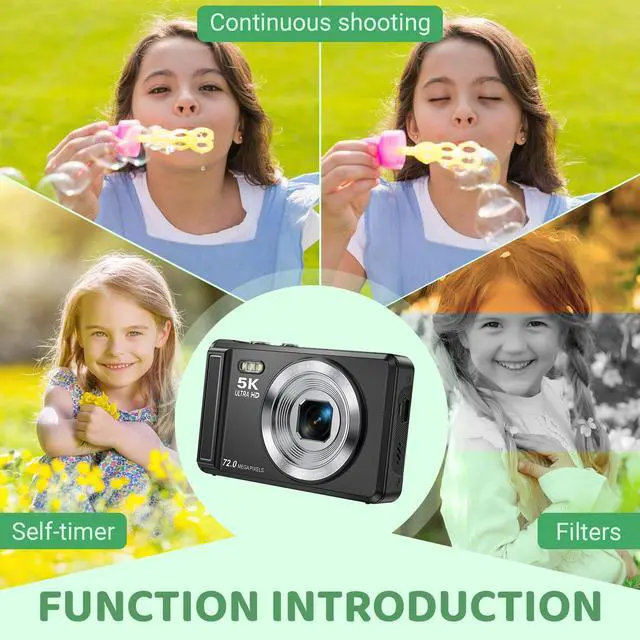 Alt view image 2 of 6 - 5K Digital Camera - 72MP Digital Cameras with 16X Zoom for Kids' Gifts - Autofocus Point and Shoot Digital Camera for Photography - UHD 2.8'' Screen Compact Portable Camera with 32GB SD Card (Black)