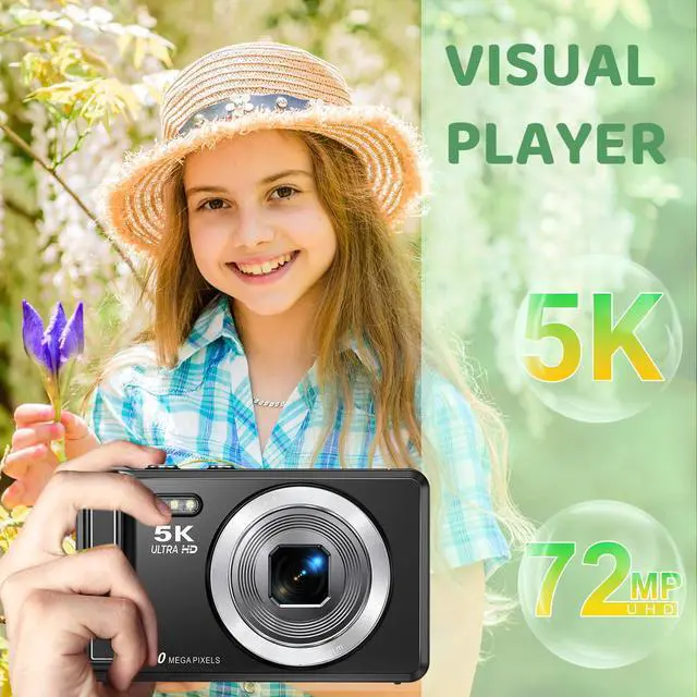 Alt view image 3 of 6 - 5K Digital Camera - 72MP Digital Cameras with 16X Zoom for Kids' Gifts - Autofocus Point and Shoot Digital Camera for Photography - UHD 2.8'' Screen Compact Portable Camera with 32GB SD Card (Black)