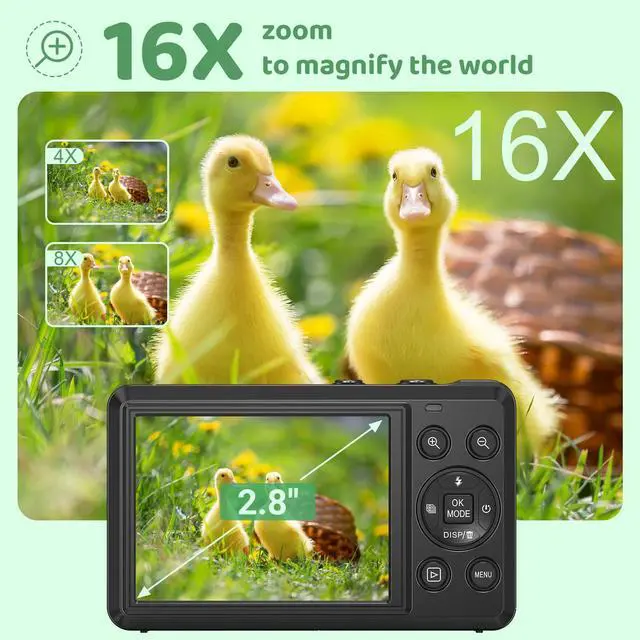 Alt view image 4 of 6 - 5K Digital Camera - 72MP Digital Cameras with 16X Zoom for Kids' Gifts - Autofocus Point and Shoot Digital Camera for Photography - UHD 2.8'' Screen Compact Portable Camera with 32GB SD Card (Black)
