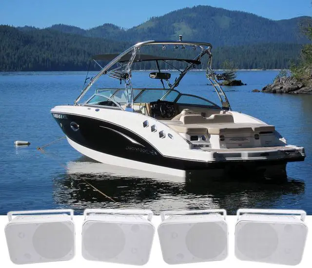 Main image of HP65S-8 6.5 in 8 Ohm Marine Box Speakers-White 500W Peak/160W RMS per Pair, IPX44 Weather Resistant, w/Swivel Mount Brackets, for Boats, 2-Pairs