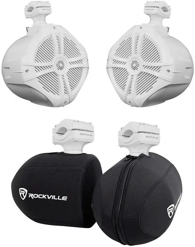 Main image of RWB70W Bundle: Pair 6.5-in 250-Watt Peak/150-Watt RMS per Speaker 360° Swivel White Marine Wakeboard Tower Speakers, Pair RWBC Neoprene Covers for 6.5-in Speakers, 2-Items