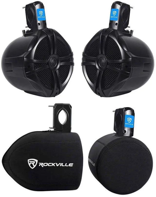 Main image of Marine Bundle: (2) RWB80B 8" 600-Watt 2-Way Wakeboard Tower Speakers, Weather-Resistant, (2) RWBC80 Neoprene Covers, Protective, Durable, 4-Items