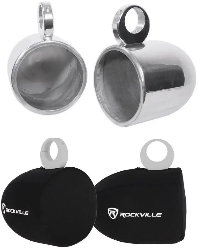 Main image of MAC90S Bundle: (2) 8 in Polished Silver Aluminum Wakeboard Tower Speaker Enclosures, (2) RWBC80 Neoprene Protective Covers for Marine Use, 4-Items