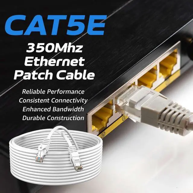 Alt view image 2 of 6 - Pack of 10 - Cat5e 200FT Network Ethernet Patch Cable, 350Mhz Internet Wire, Backwards Compatible with Cat5, for PC, Modem, Router, Consoles for Home and Office, White