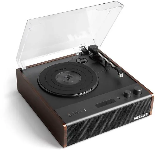 Main image of Eastwood Signature Bluetooth Record Player 3-Speed Turntable, Built-in Speakers, Premium MM Cartridge, Vinyl Stream for Wireless Streaming, Removable Dust Cover, (Espresso)