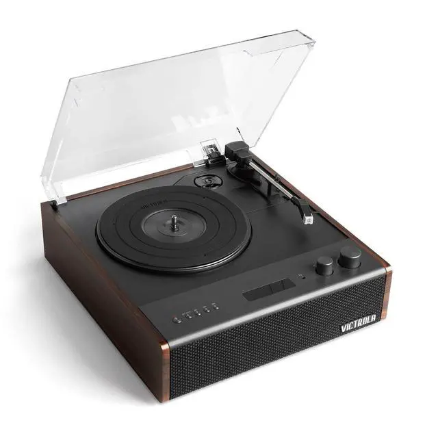 Alt view image 3 of 6 - Eastwood Signature Bluetooth Record Player 3-Speed Turntable, Built-in Speakers, Premium MM Cartridge, Vinyl Stream for Wireless Streaming, Removable Dust Cover, (Espresso)