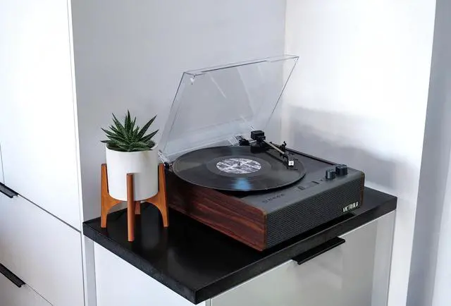 Alt view image 5 of 6 - Eastwood Signature Bluetooth Record Player 3-Speed Turntable, Built-in Speakers, Premium MM Cartridge, Vinyl Stream for Wireless Streaming, Removable Dust Cover, (Espresso)