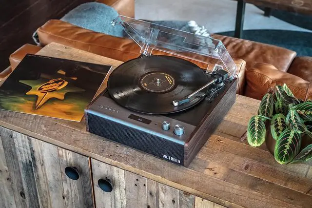 Alt view image 6 of 6 - Eastwood Signature Bluetooth Record Player 3-Speed Turntable, Built-in Speakers, Premium MM Cartridge, Vinyl Stream for Wireless Streaming, Removable Dust Cover, (Espresso)