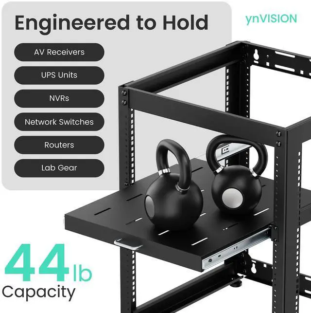 Alt view image 4 of 6 - 1U Sliding Rack Shelf with Handle for Server Racks - Extendable from 20 to 35 inches - Fits Standard 19 inch x 20 inch 4 Post Rack - Supports 44 lbs, Ideal 1U Rack Drawer (4 Pack)