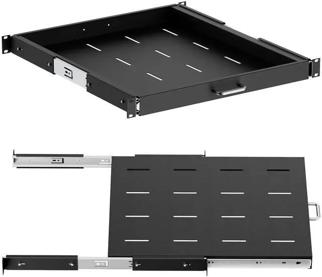 Main image of 1U Sliding Rack Shelf with Handle for Server Racks - Extendable from 20 to 35 inches - Fits Standard 19 inch x 20 inch 4 Post Rack - Supports 44 lbs, Ideal 1U Rack Drawer (3 Pack)