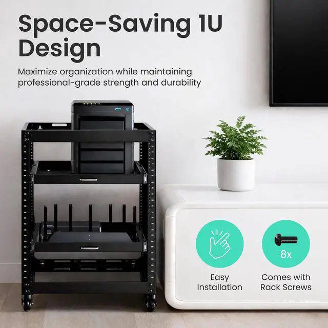 Alt view image 2 of 6 - 1U Sliding Rack Shelf with Handle for Server Racks - Extendable from 20 to 35 inches - Fits Standard 19 inch x 20 inch 4 Post Rack - Supports 44 lbs, Ideal 1U Rack Drawer (3 Pack)