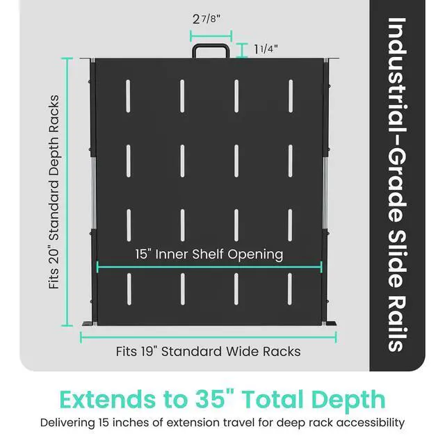 Alt view image 3 of 6 - 1U Sliding Rack Shelf with Handle for Server Racks - Extendable from 20 to 35 inches - Fits Standard 19 inch x 20 inch 4 Post Rack - Supports 44 lbs, Ideal 1U Rack Drawer (3 Pack)