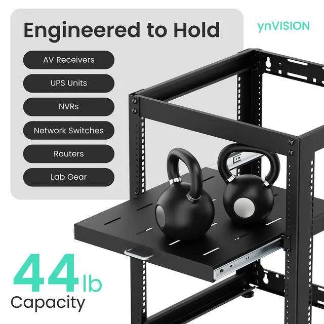 Alt view image 4 of 6 - 1U Sliding Rack Shelf with Handle for Server Racks - Extendable from 20 to 35 inches - Fits Standard 19 inch x 20 inch 4 Post Rack - Supports 44 lbs, Ideal 1U Rack Drawer (3 Pack)