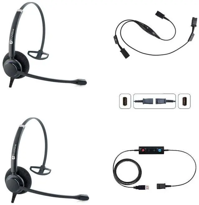 Main image of Computer Headset Bundle for Training | Monitoring | Supervising: Includes 2 x HD100 Headset with NC Microphone, Training Splitter Y Cable and USB Adapter Compatible with PC and Softphones