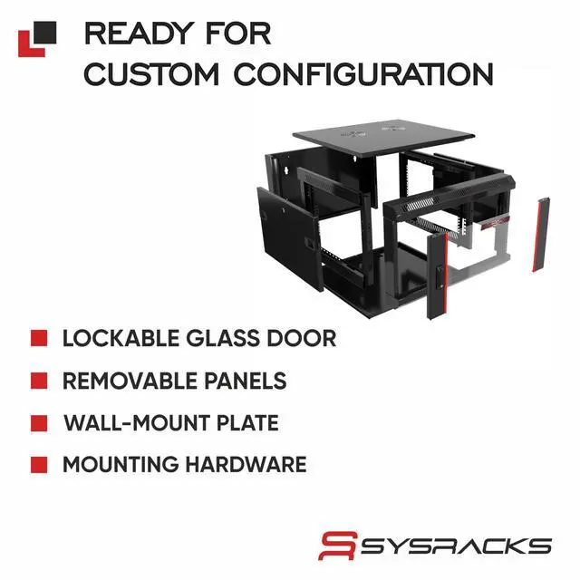 Alt view image 5 of 6 - 6U Wall Mount Server Rack Cabinet, 19 Network Enclosure, 24 Deep, Locking Glass Door, Custom-Ready IT Rack