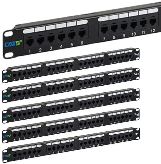 Main image of CAT5e Patch Panel, UL Listed & PoE++ Rated Gigabit Applications, Rackmount 24 Port 1U 19-Inch Network Patch Panel with Rear 110 IDC Terminal Blocks for Gigabit Network Switch, Black, Pack of 6