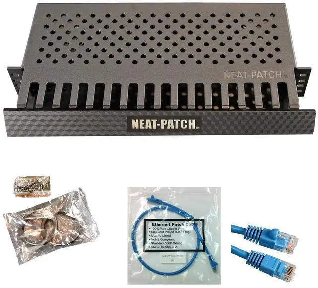 Main image of Neat Patch MINI 1U Low Profile Cable Management Kit - 3 Packs w/ 72 CAT6 Patch Cables (1FT Blue)