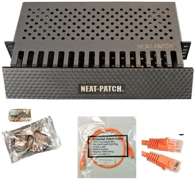 Main image of Neat Patch 2U Cable Management Kit - 1 Pack w/ 24 CAT6 Patch Cables (2FT Orange)