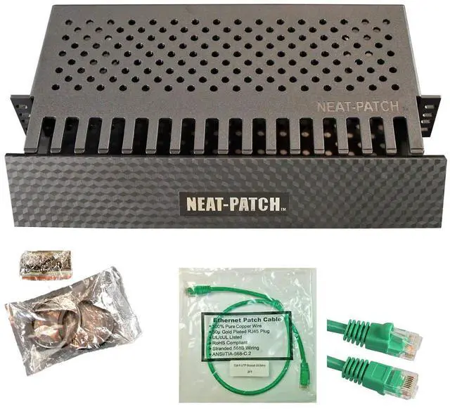 Main image of Neat Patch 2U Cable Management Kit - 2 Packs w/ 96 CAT6 Patch Cables (2FT Green)