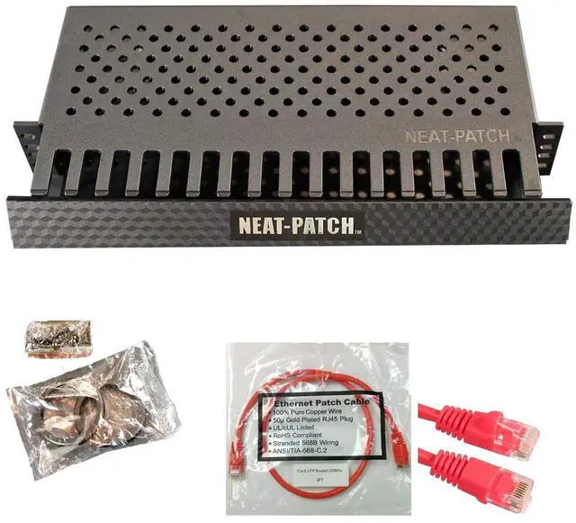 Main image of Neat Patch MINI 1U Low Profile Cable Management Kit - 3 Packs w/ 72 CAT6 Patch Cables (1FT Red)
