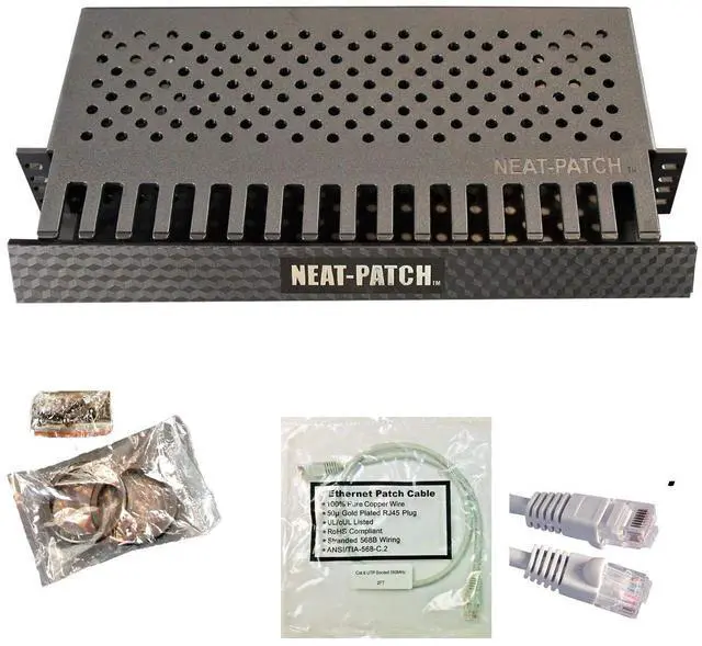 Main image of Neat Patch MINI 1U Low Profile Cable Management Kit - 3 Packs w/ 72 CAT6 Patch Cables (1FT Gray)