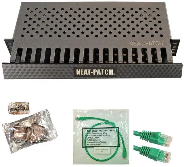Main image of Neat Patch MINI 1U Low Profile Cable Management Kit - 3 Packs w/ 72 CAT6 Patch Cables (1FT Green)