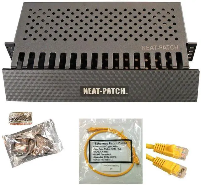 Main image of Neat Patch 2U Cable Management Kit - 2 Packs w/ 96 CAT6 Patch Cables (2FT Yellow)