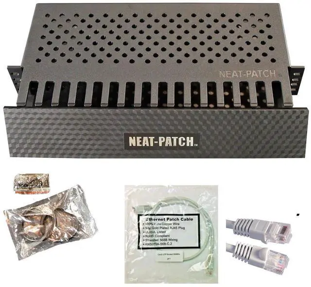 Main image of Neat Patch 2U Cable Management Kit - 1 Pack w/ 48 CAT6 Patch Cables (2FT Gray)
