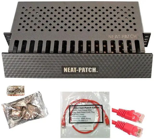 Main image of Neat Patch 2U Cable Management Kit - 1 Pack w/ 48 CAT6 Patch Cables (2FT Red)