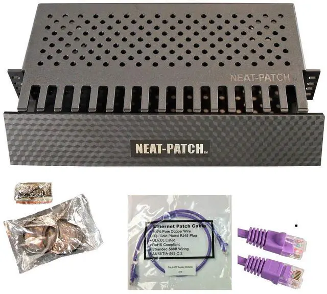 Main image of Neat Patch 2U Cable Management Kit - 2 Packs w/ 48 CAT6 Patch Cables (2FT Purple)